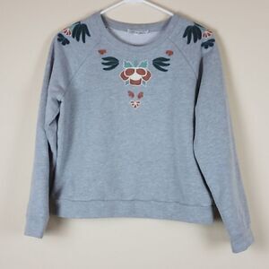 Rebecca Minkoff Gray Embroidered Floral Sweater